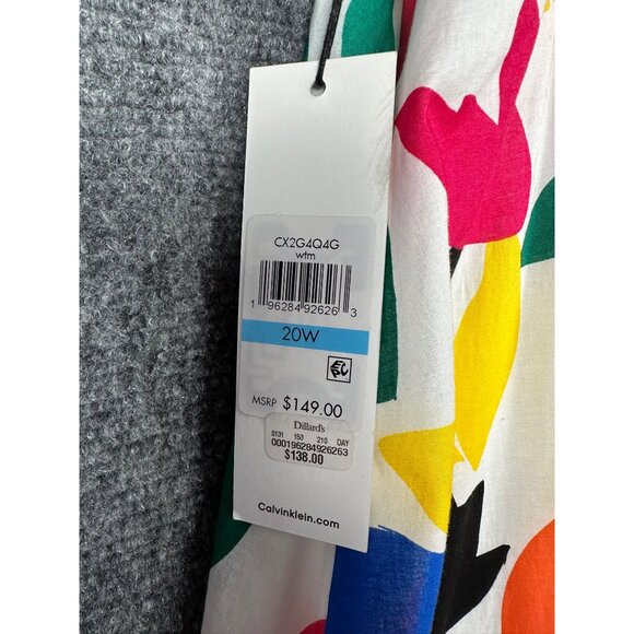 NWT Calvin Klein Colorful Print Dress Size 20W Puff Sleeve Cotton Artsy Rainbow - Picture 8 of 15